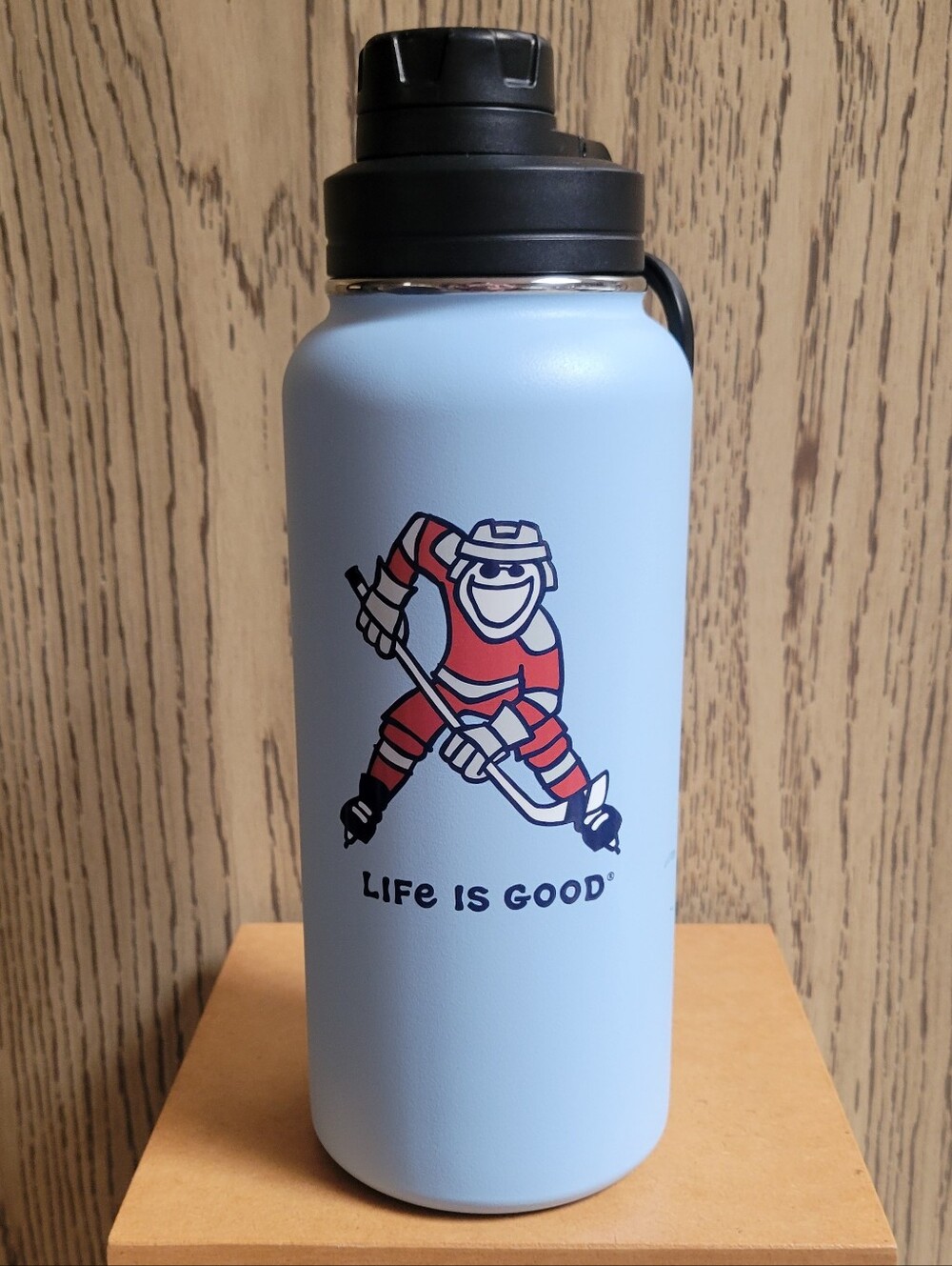 LIFE IS GOOD 32 OZ Wide Mouth  Stainless Steel Water Bottle JAKE HOCKEY Blue HTF